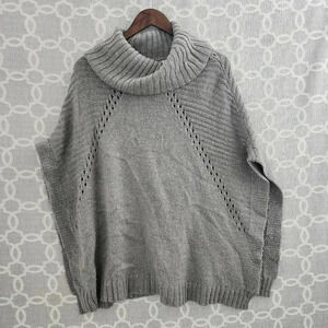 Made Wool Blend Women's Small Cowl Neck Sweater Poncho Gray